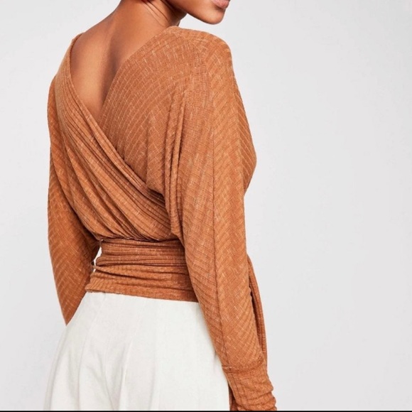 We the Free East Coast Light Brown Wrap Top Low Cut V Neck Small - Picture 2 of 11